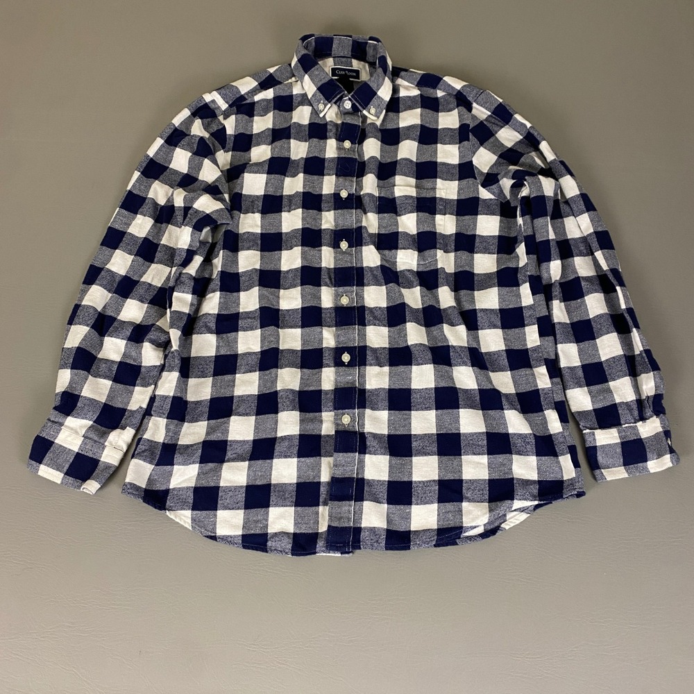 Club Room Flannel Shirt Women's Large Button Down Long Sleeve Blue White Check